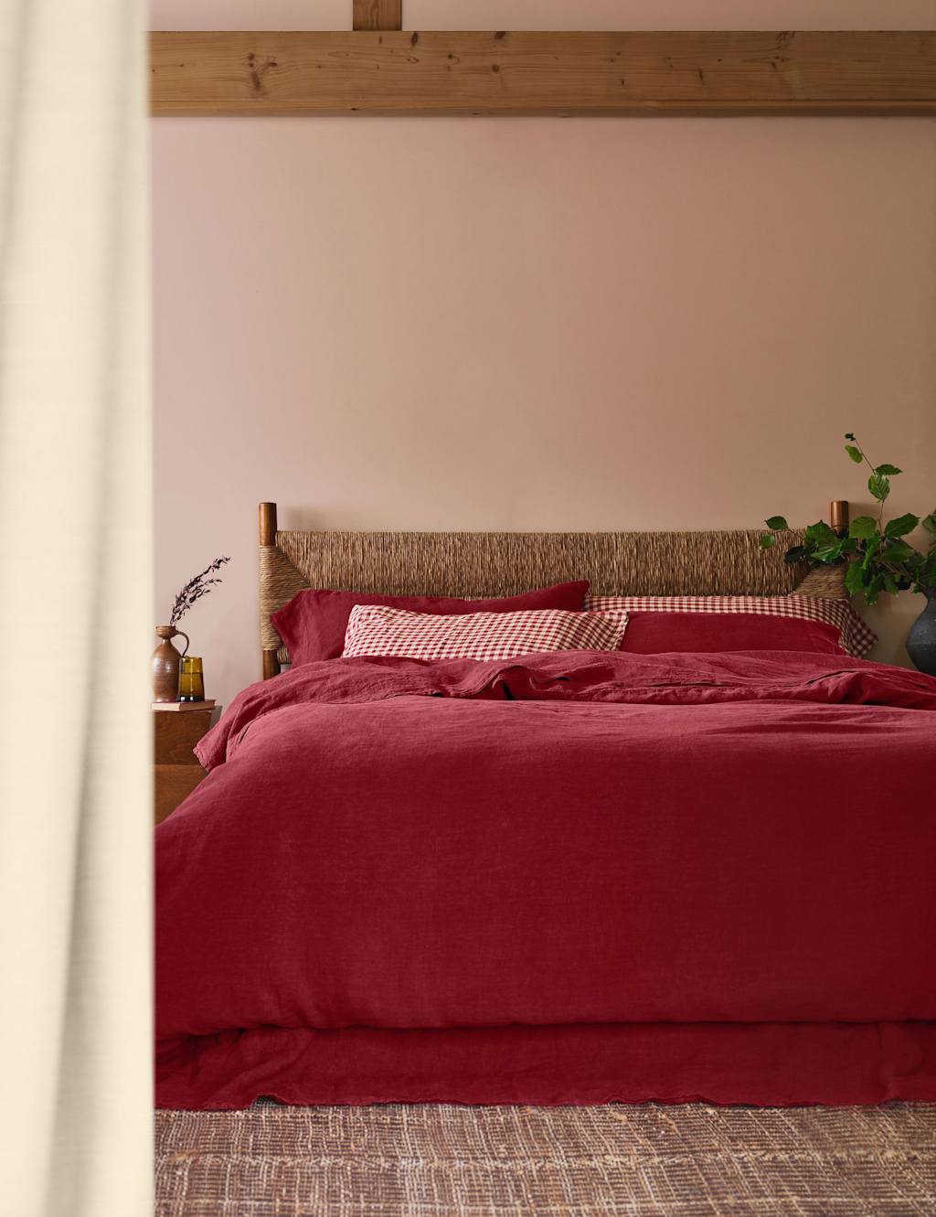Piglet In Bed Pure Linen Duvet Cover - Super King Size (6 ft) - Red - Available at M&S