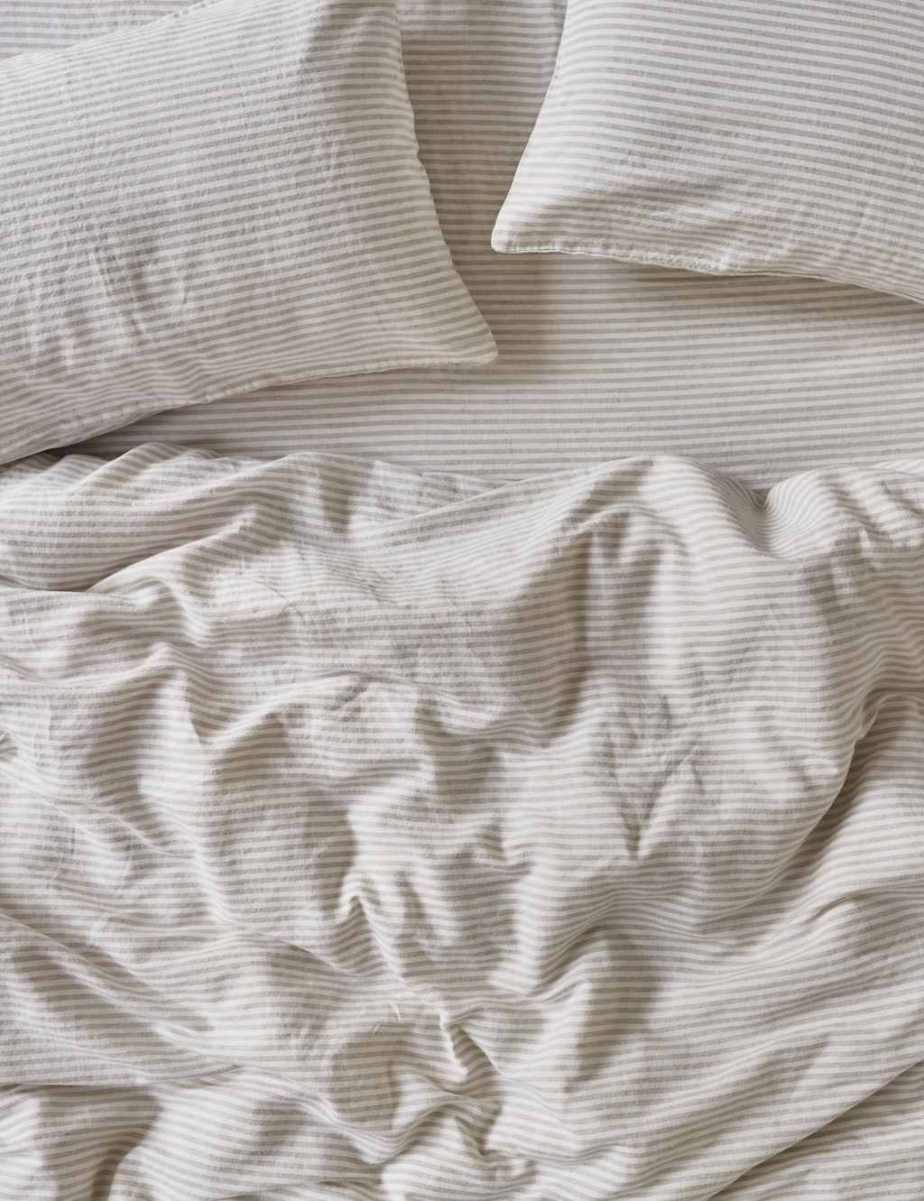 Piglet In Bed Pure Linen Striped Duvet Cover - King Size (5 ft) - Oatmeal Mix - Available at M&S