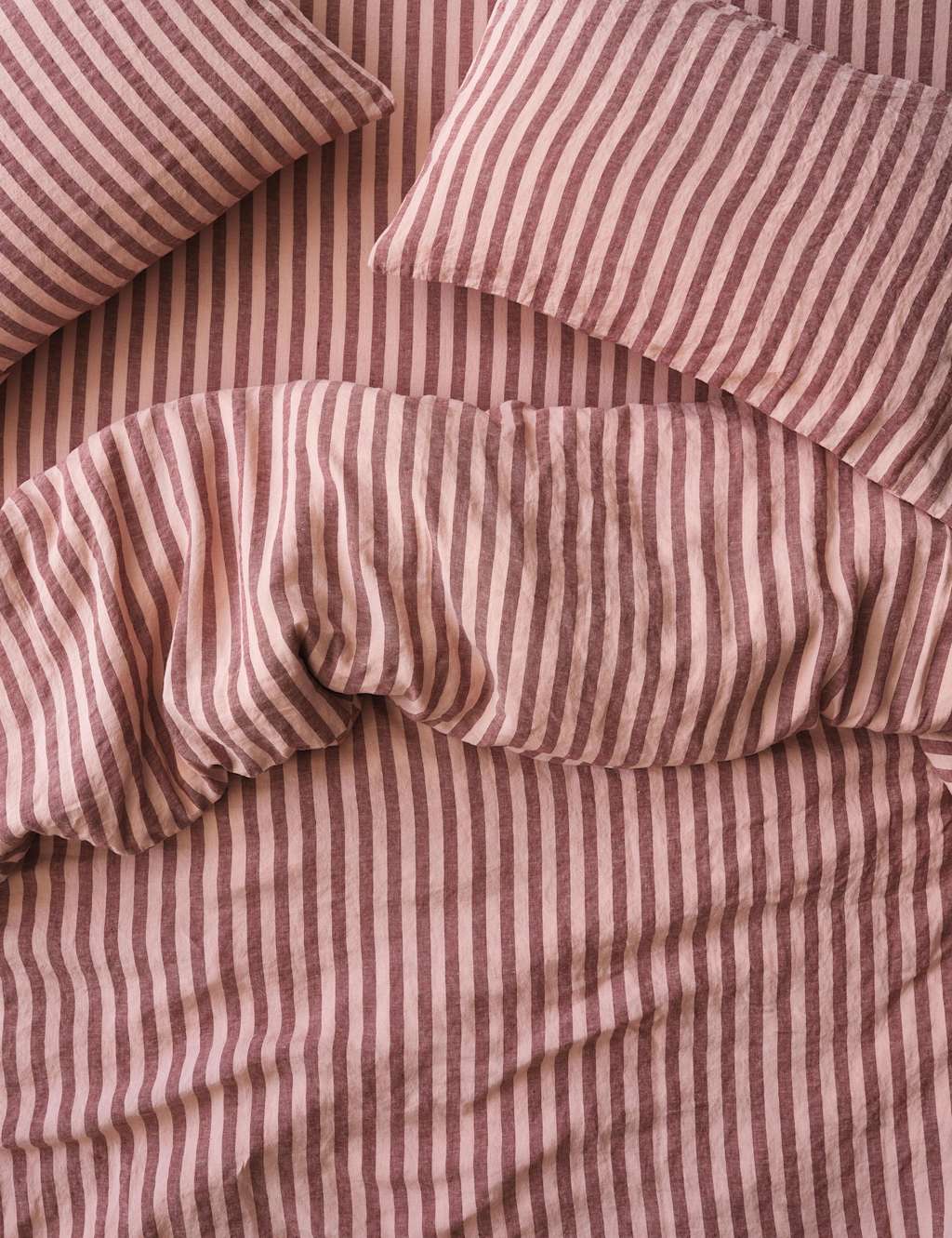Piglet In Bed Linen Rich Pembroke Stripe Duvet Cover - Single (3 ft) - Red Mix - Available at M&S