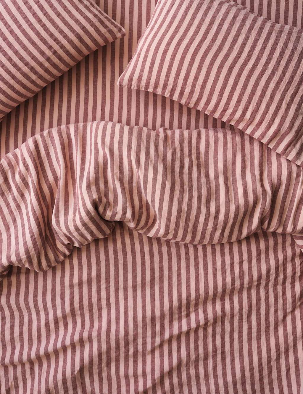 Piglet In Bed Pure Linen Pembroke Stripe Duvet Cover - Single (3 ft) - Red Mix - Available at M&S