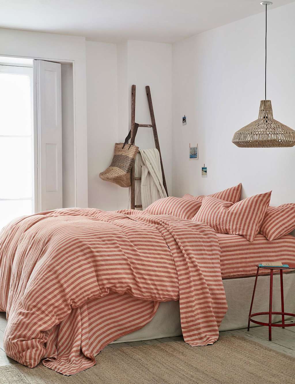 Piglet In Bed Pure Linen Pembroke Stripe Duvet Cover - King Size (5 ft) - Orange Mix - Available at M&S
