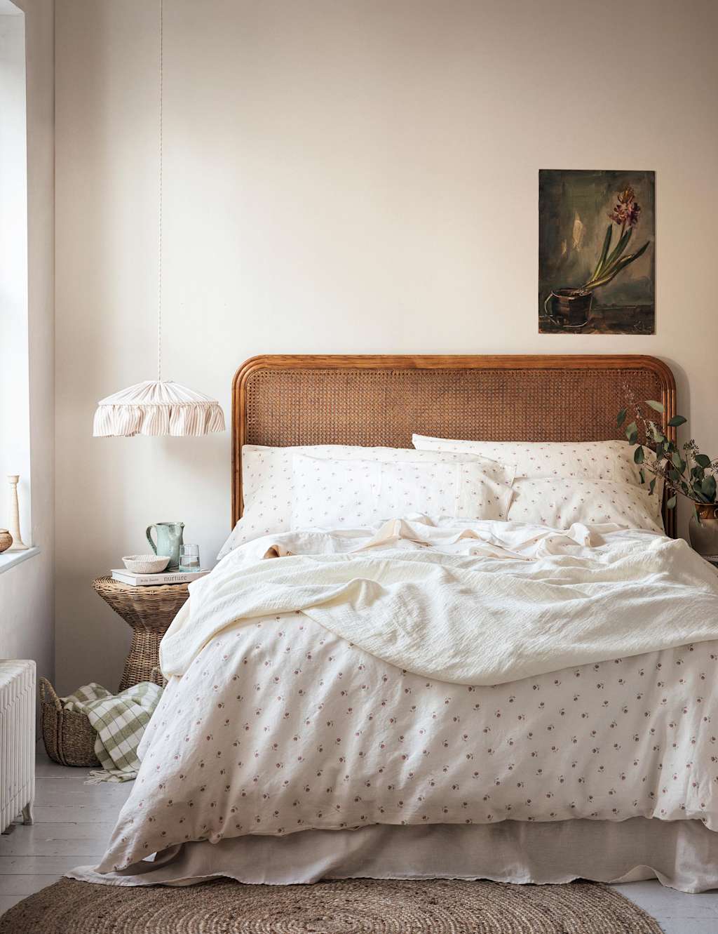 Piglet In Bed Linen Rich Floral Duvet Cover - Super King Size (6 ft) - Pearl - Available at M&S