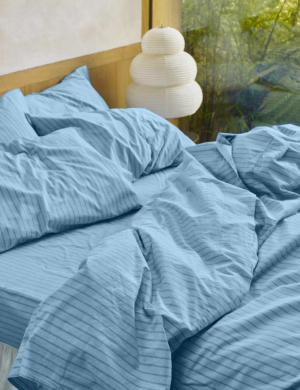 Piglet In Bed Washed Cotton Striped Duvet Cover - Single (3 ft) - Blue Mix - Available at M&S