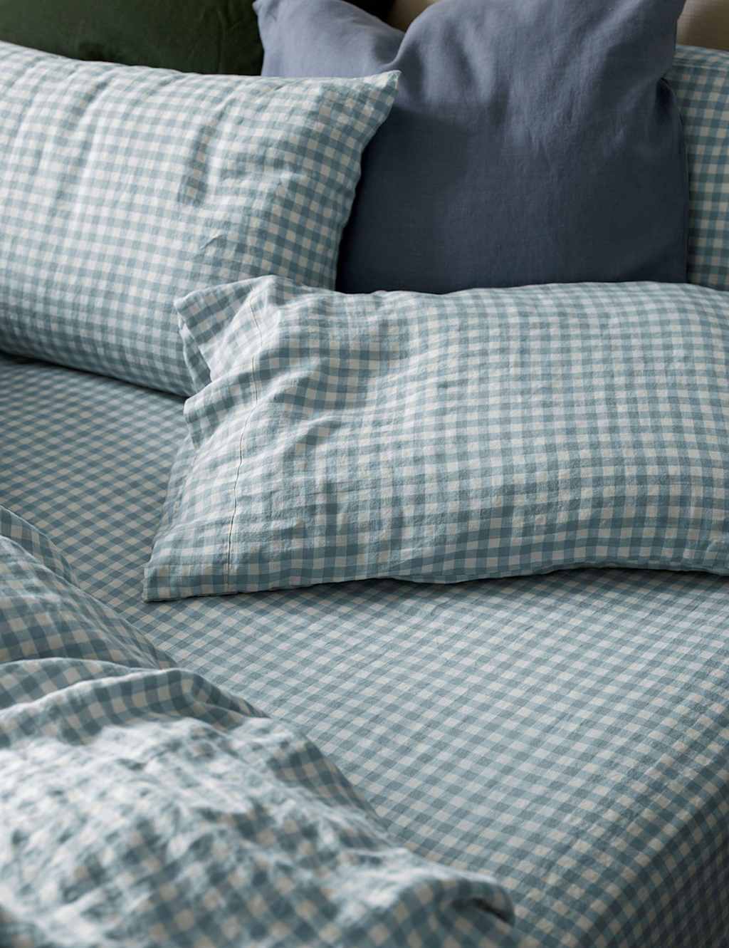 Piglet In Bed Linen Rich Gingham Fitted Sheet - King Size (5 ft) - Light Blue Mix - Available at M&S