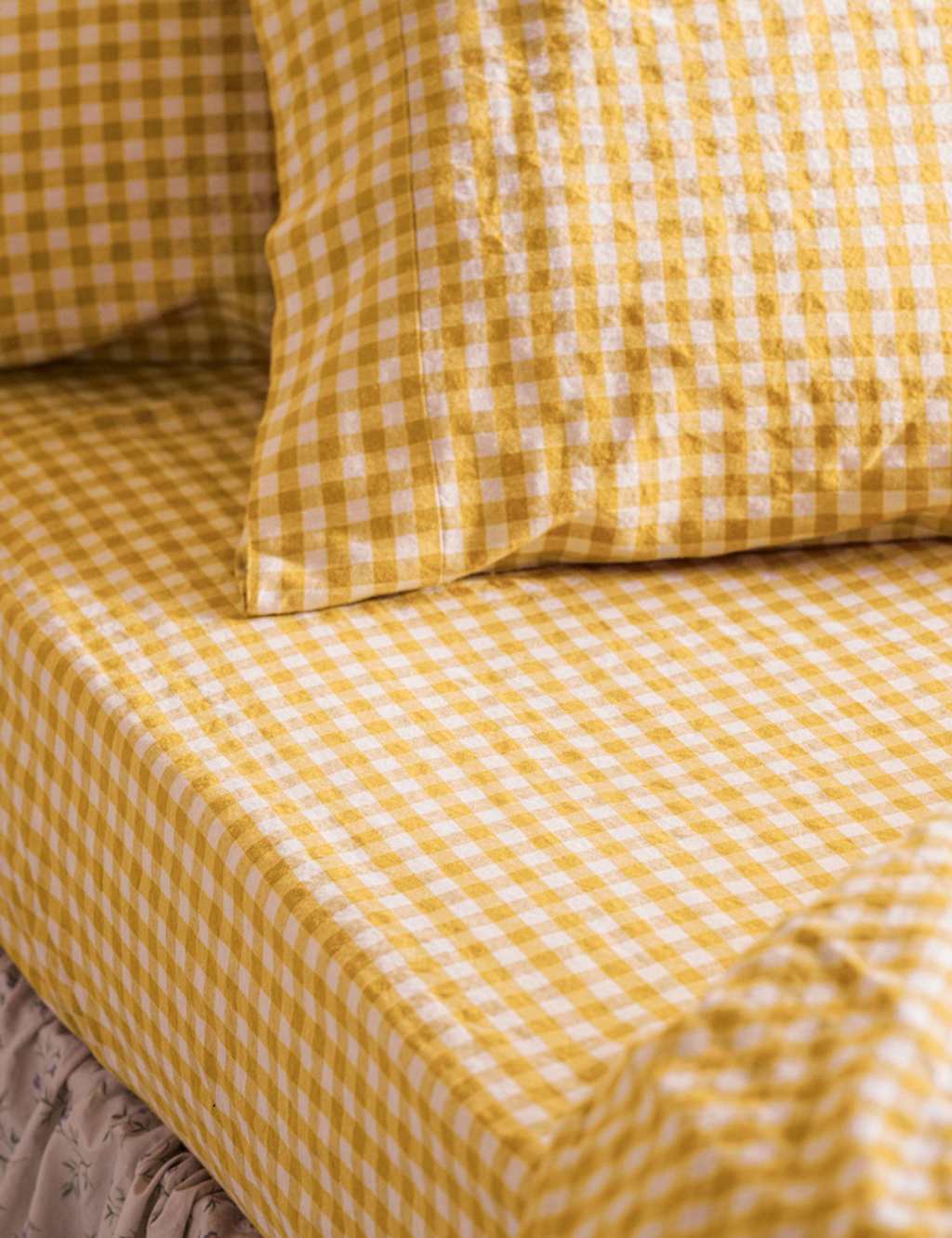 Piglet In Bed Linen Rich Gingham Fitted Sheet - Single (3 ft) - Yellow Mix - Available at M&S