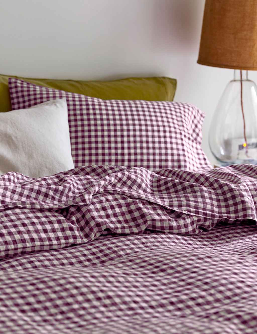 Piglet In Bed Linen Rich Gingham Flat Sheet - Double (4 ft 6) - Purple Mix - Available at M&S