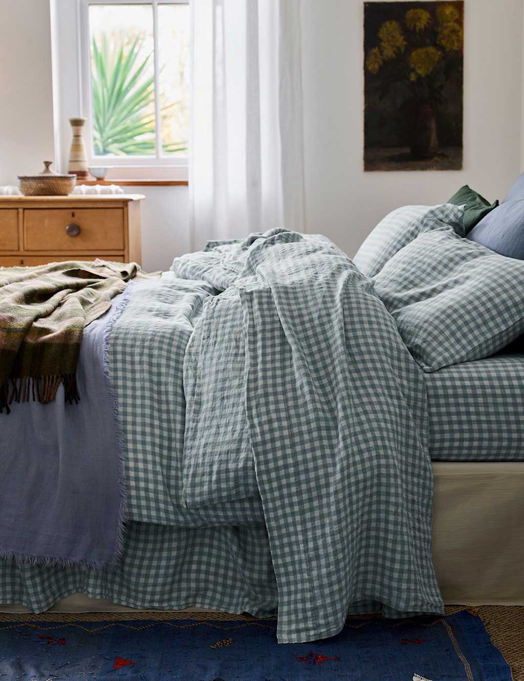 Piglet In Bed Linen Rich Gingham Flat Sheet - Double (4 ft 6) - Light Blue Mix - Available at M&S