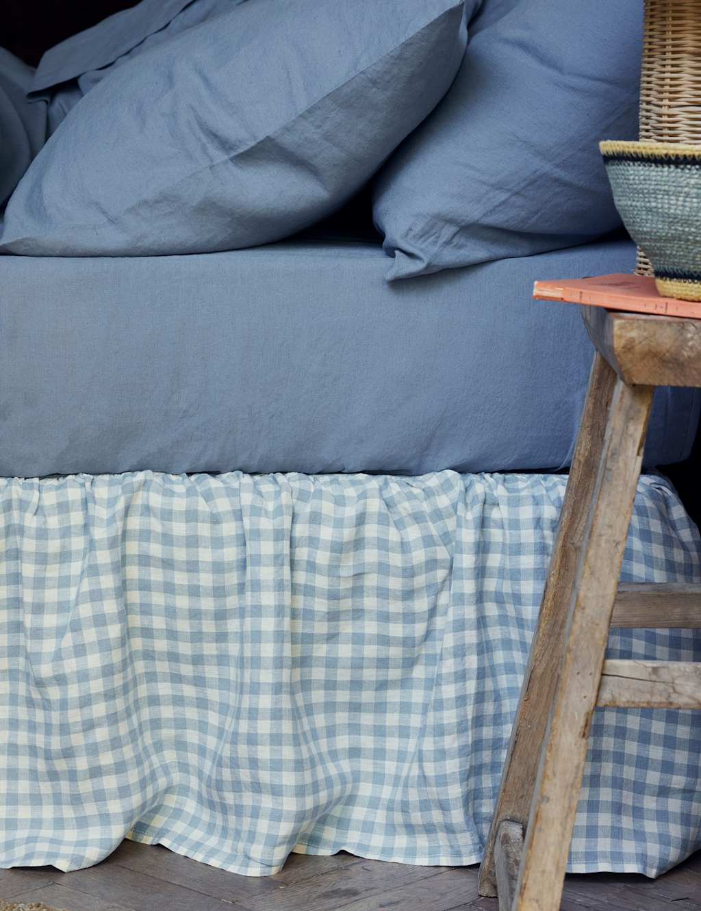 Piglet In Bed Linen Rich Gingham Valance Sheet - King Size (5 ft) - Blue Mix - Available at M&S