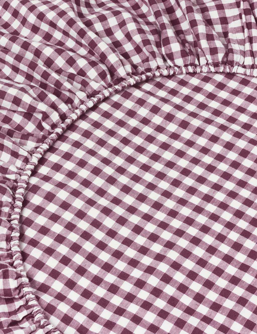 Piglet In Bed Pure Linen Gingham Fitted Sheet - Single (3 ft) - Purple Mix - Available at M&S
