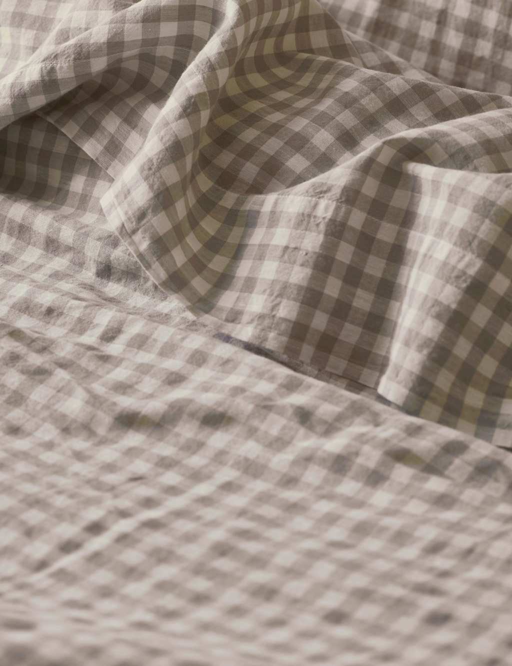 Piglet In Bed Pure Linen Gingham Flat Sheet - Single (3 ft) - Oatmeal Mix - Available at M&S