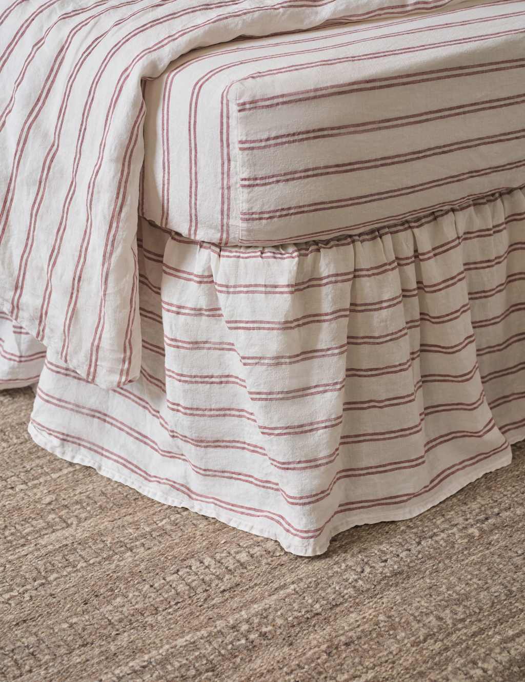 Piglet In Bed Linen Rich Kemptown Striped Valance Sheet - Single (3 ft) - Red Mix - Available at M&S