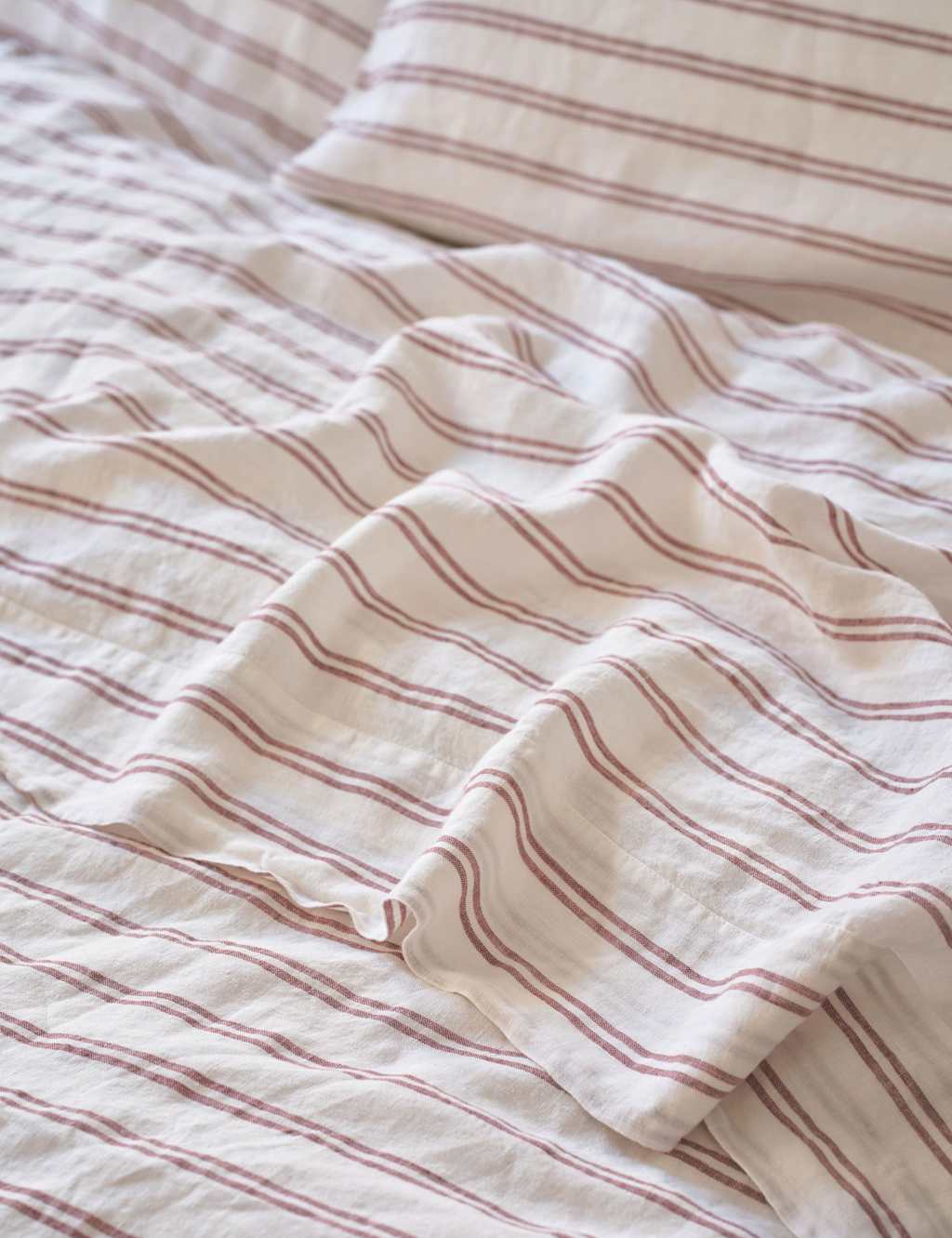Piglet In Bed Linen Rich Striped Flat Sheet - Double (4 ft 6) - Red Mix - Available at M&S