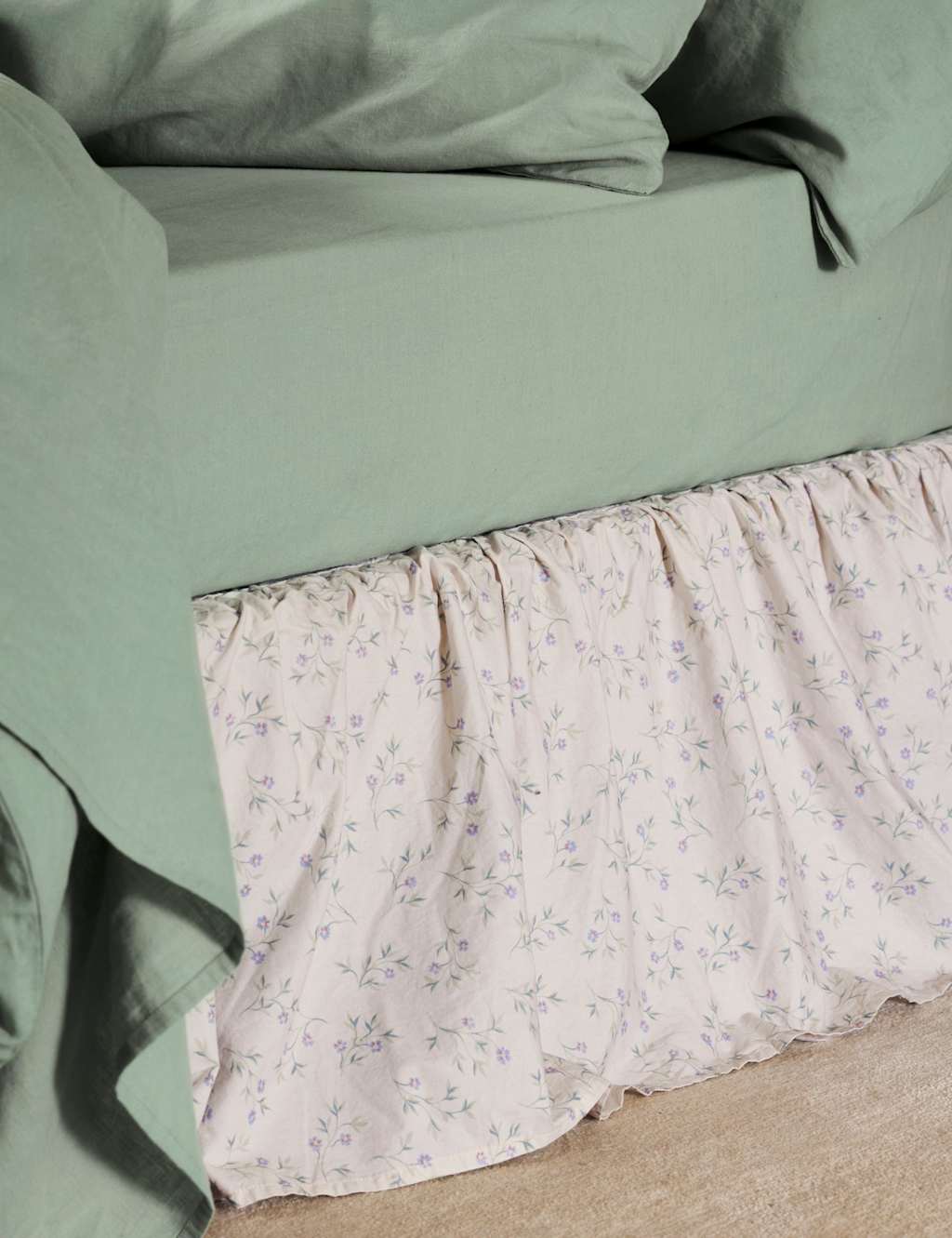 Piglet In Bed Pure Cotton Floral Valance Sheet - Super King Size (6 ft) - Natural Mix - Available at M&S
