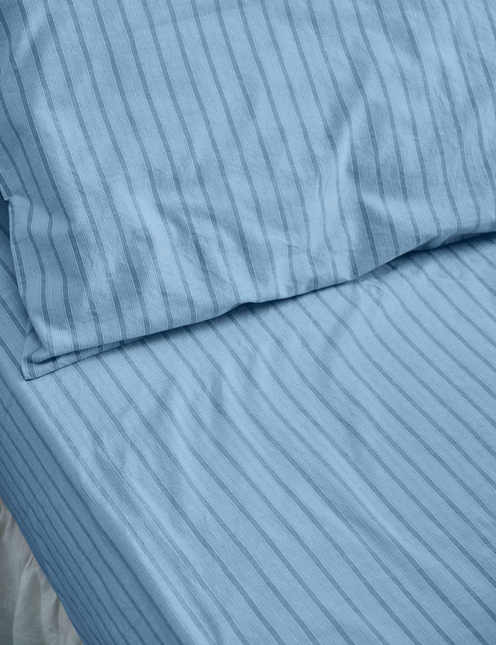 Piglet In Bed Pure Cotton Striped Fitted Sheet - Single (3 ft) - Blue Mix - Available at M&S