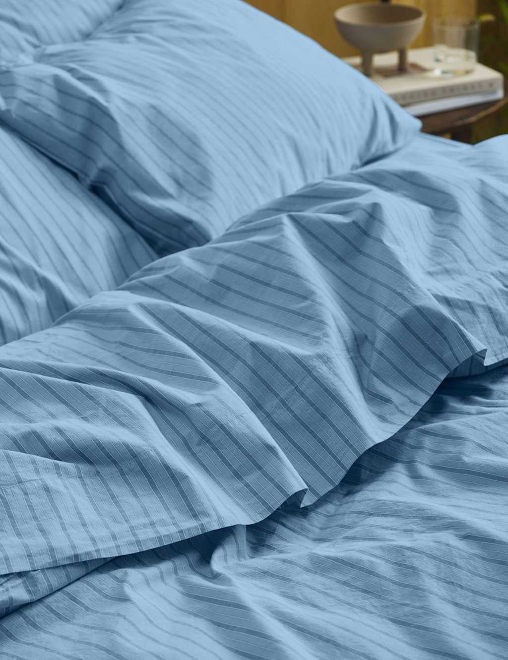 Piglet In Bed Washed Cotton Striped Flat Sheet - Single (3 ft) - Blue Mix - Available at M&S
