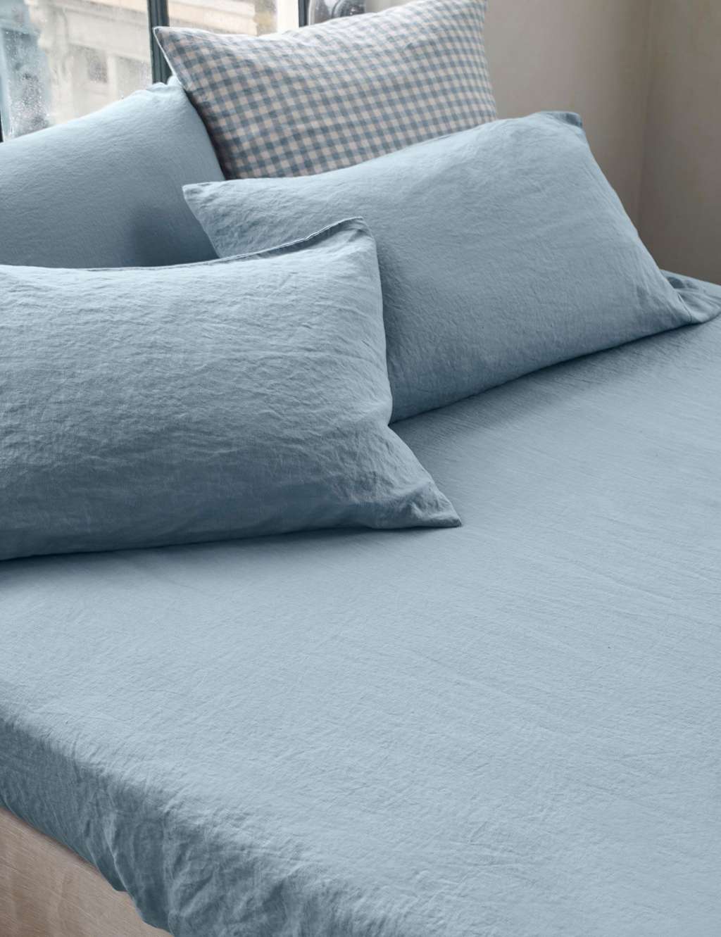 Piglet In Bed Pure Linen Fitted Sheet - Super King Size (6 ft) - Blue - Available at M&S