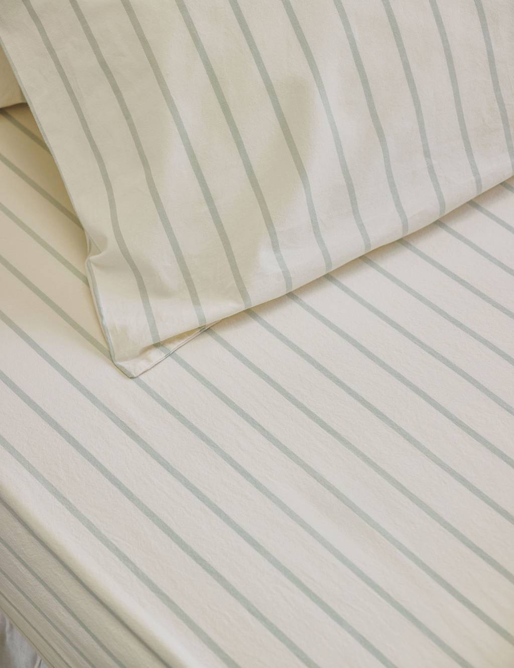 Piglet In Bed Pure Cotton Striped Fitted Sheet - King Size (5 ft) - Green Mix - Available at M&S