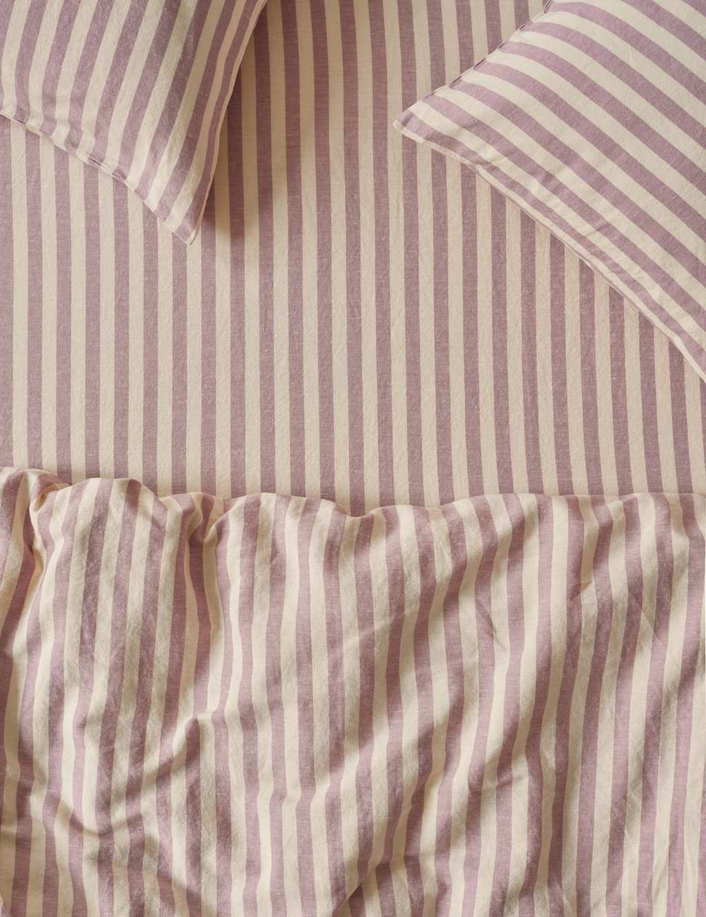 Piglet In Bed Linen Rich Pembroke Stripe Fitted Sheet - Single (3 ft) - Purple Mix - Available at M&S