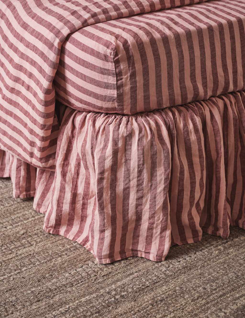Piglet In Bed Linen Rich Pembroke Striped Valance Sheet - Single (3 ft) - Red Mix - Available at M&S