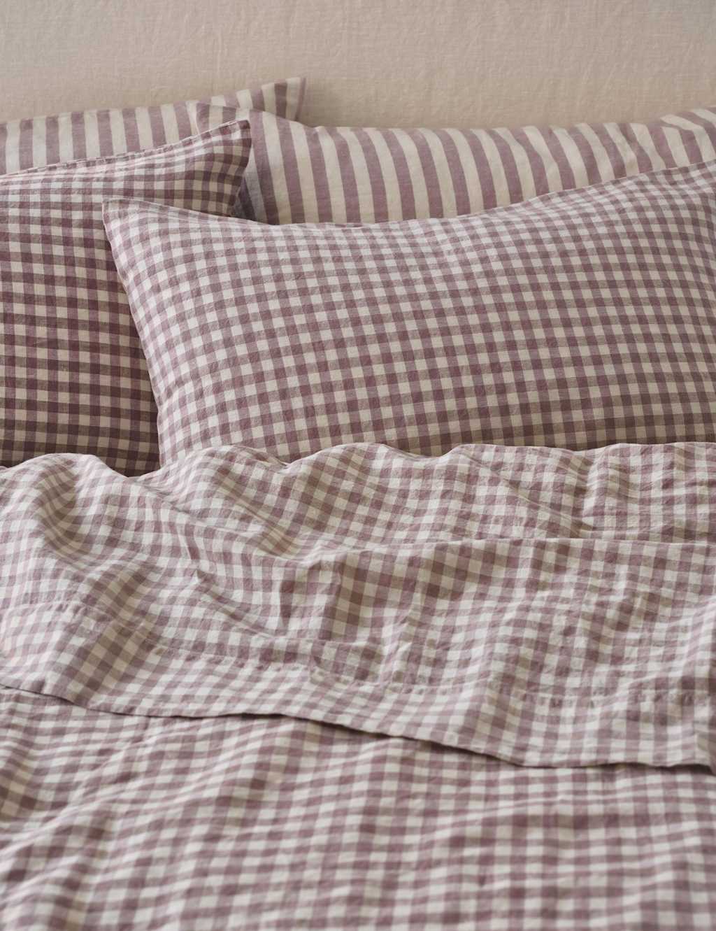 Piglet In Bed Linen Rich Gingham Pillowcase Set - Light Pink Mix - Available at M&S