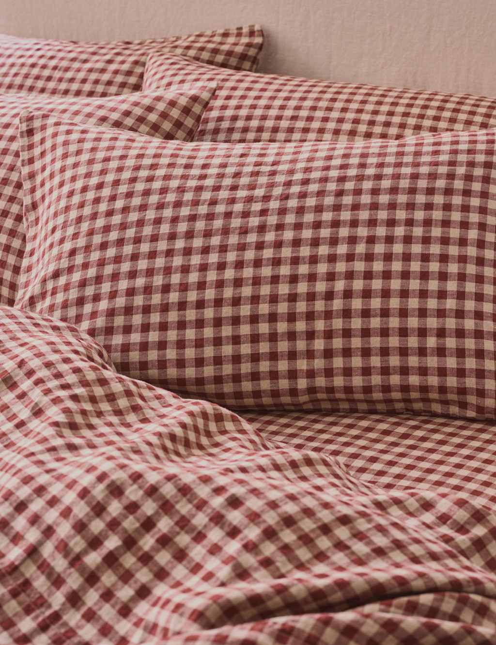 Piglet In Bed Linen Rich Gingham Pillowcase Set - Red Mix - Available at M&S