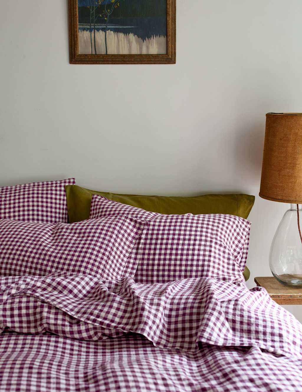 Piglet In Bed 2 Pack Pure Linen Gingham Pillowcases - Purple Mix - Available at M&S
