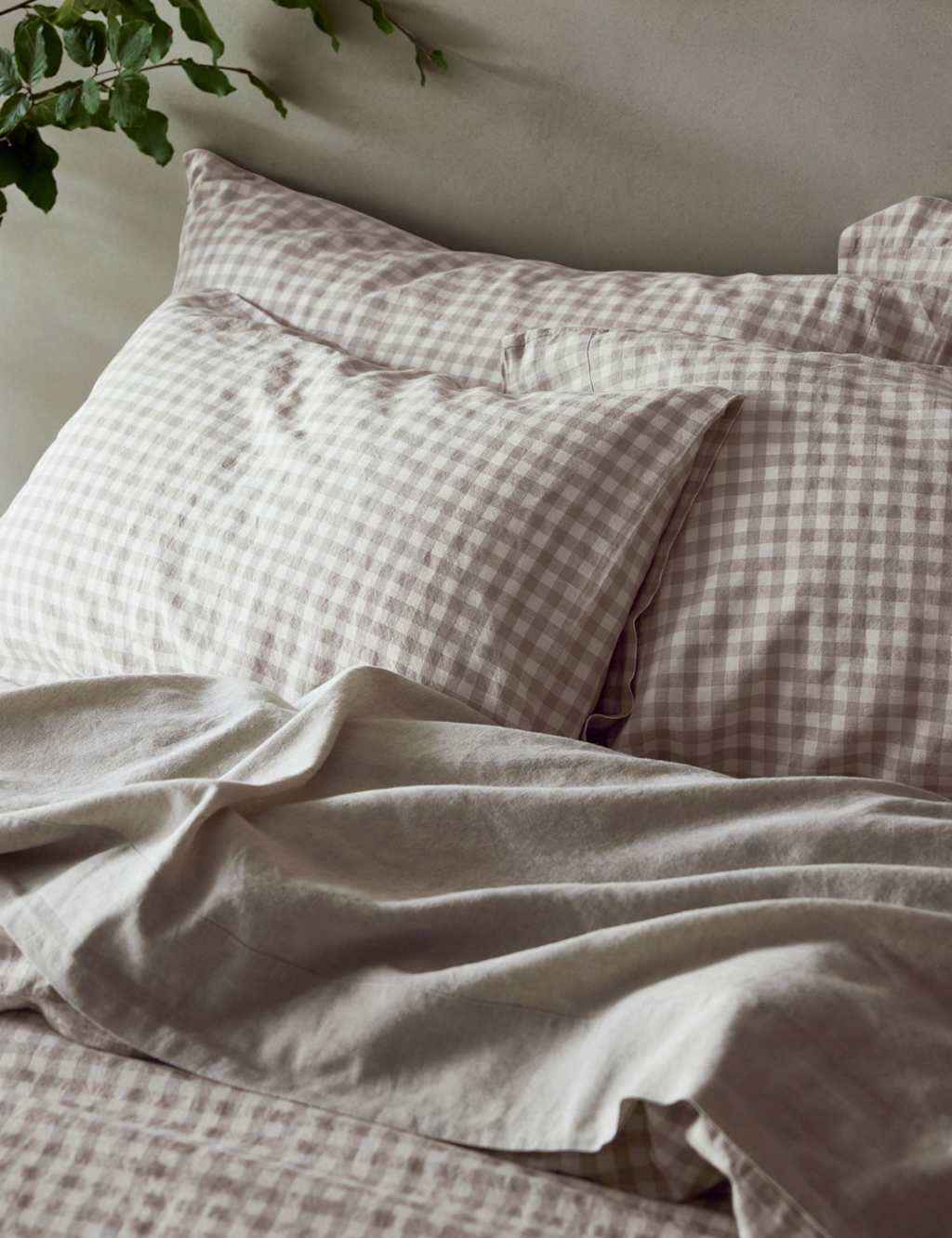 Piglet In Bed 2 Pack Pure Linen Gingham Pillowcases - Oatmeal Mix - Available at M&S