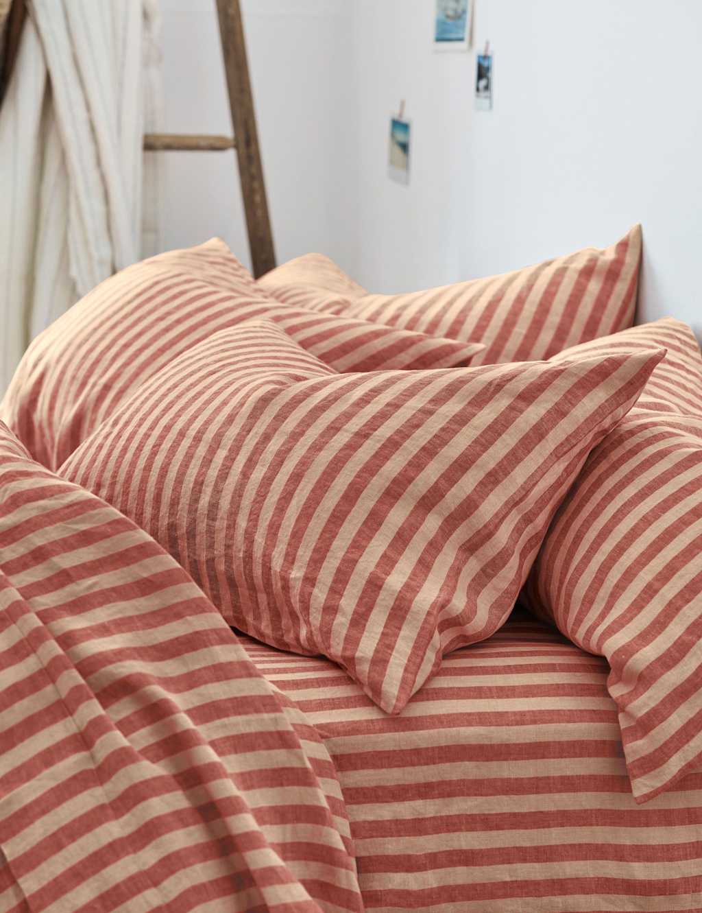 Piglet In Bed 2 Pack Linen Rich Pembroke Pillowcases - Red Mix - Available at M&S