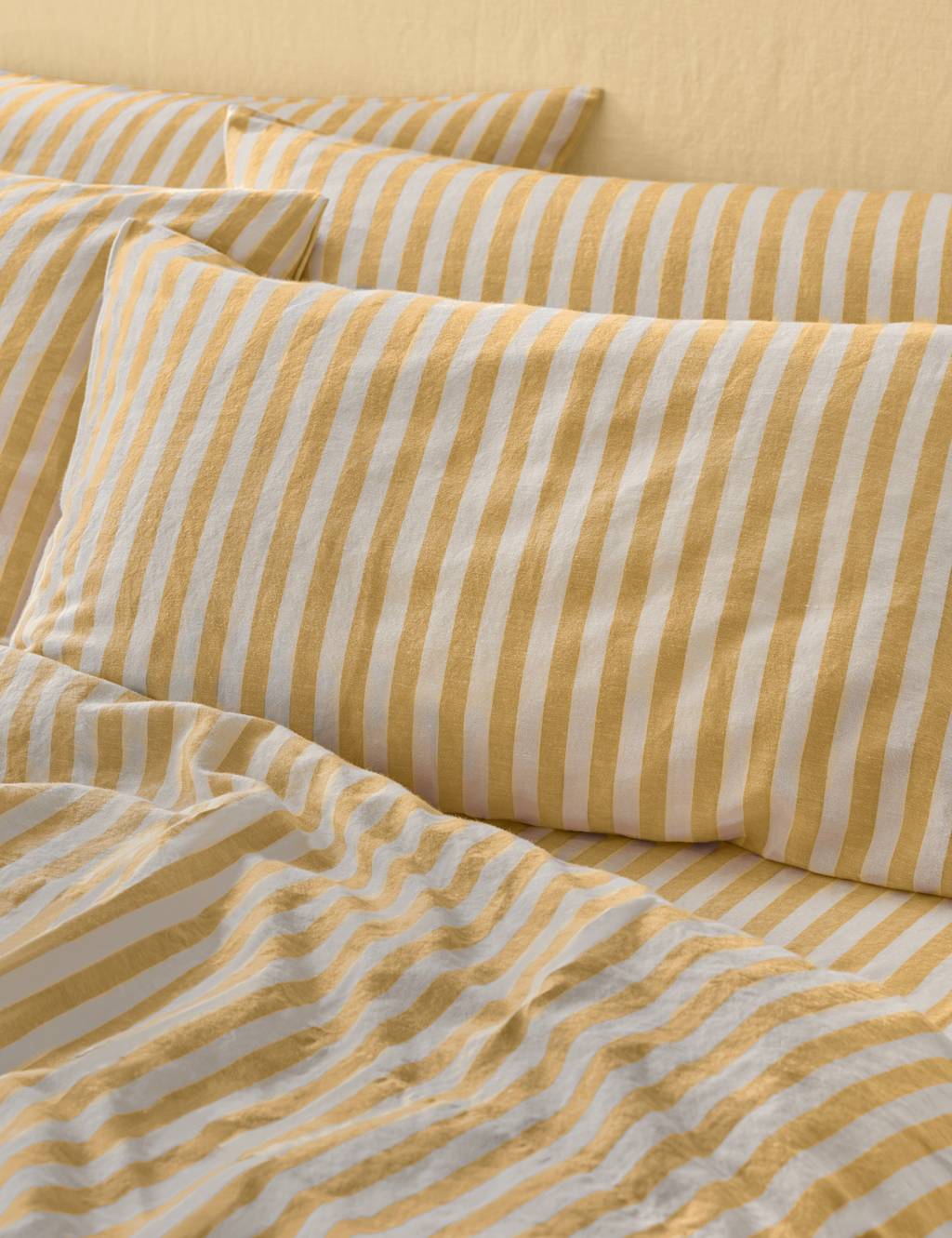 Piglet In Bed 2 Pack Linen Rich Pembroke Stripe Pillowcases - Yellow Mix - Available at M&S