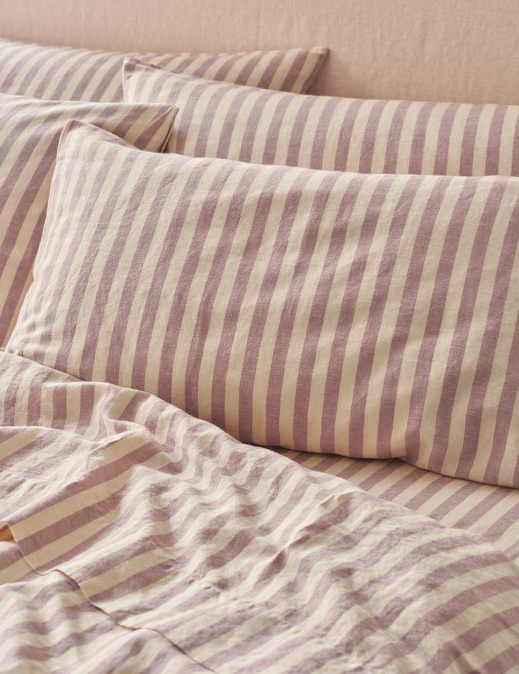 Piglet In Bed 2 Pack Linen Rich Striped Pillowcases - Purple - Available at M&S