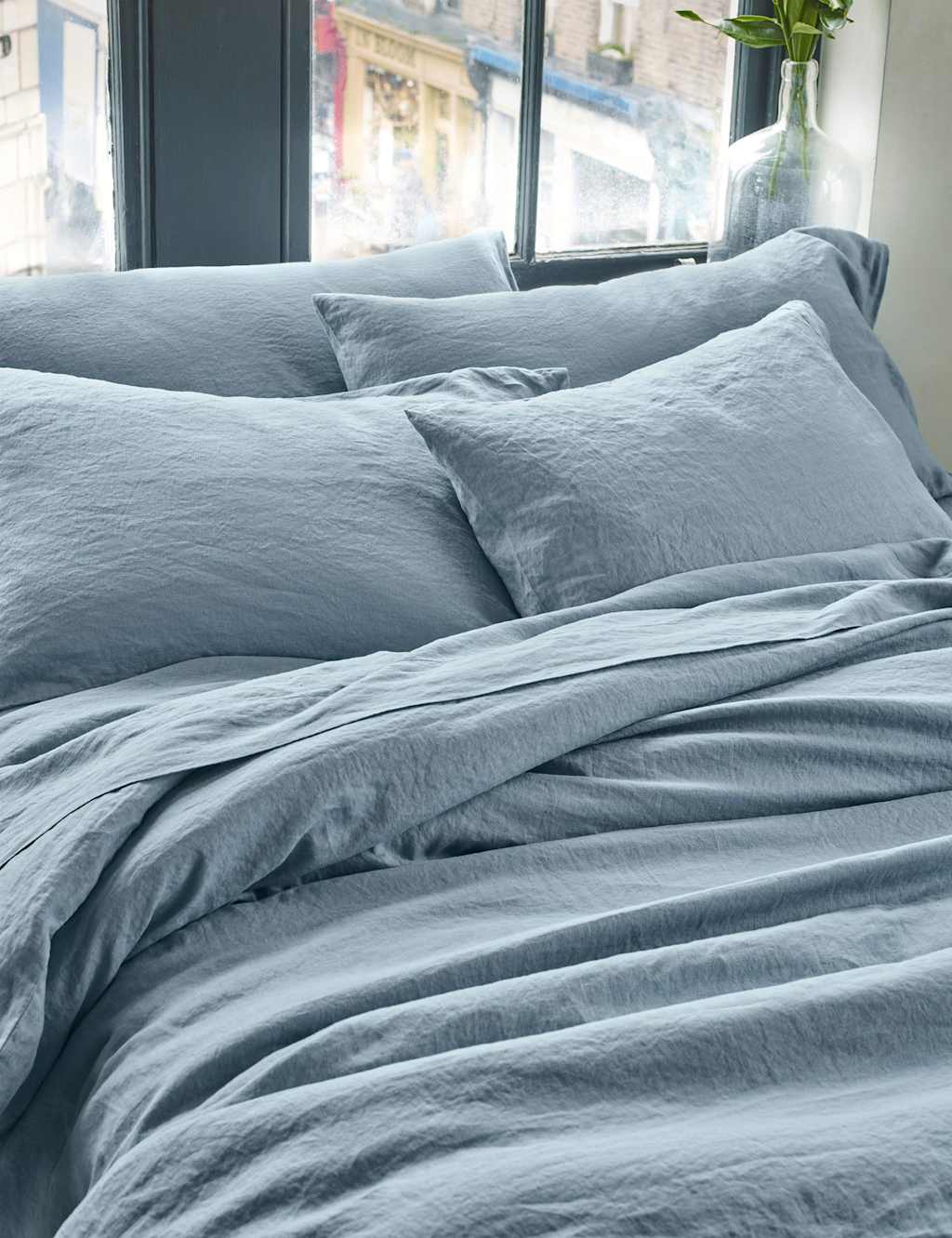 Piglet In Bed Pure Linen Pillowcase Set - Blue - Available at M&S