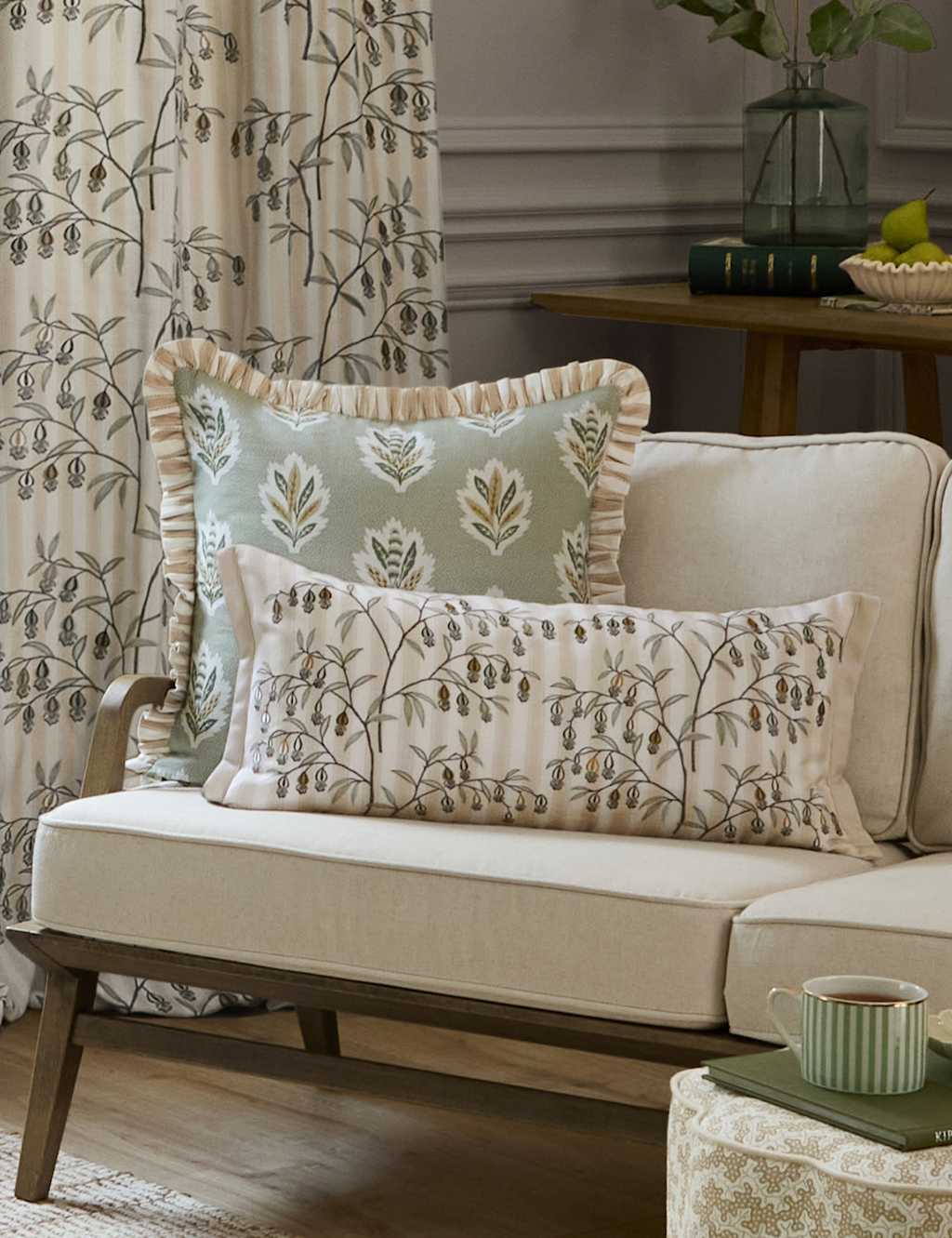 Sanderson Embroidered Chinese Lanterns Cushion - Natural Mix - Available at M&S