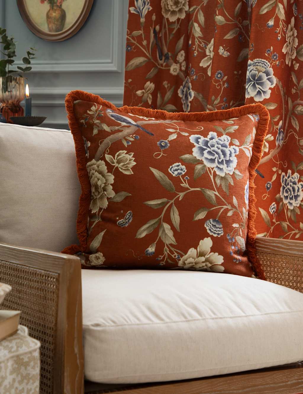 Sanderson Chenille Porcelain Garden Cushion - Brown Mix - Available at M&S