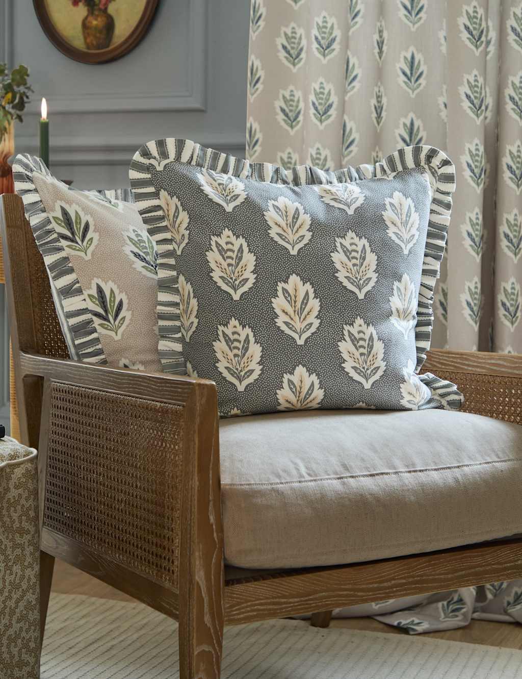 Sanderson Pure Cotton Sessile Leaf Ruffle Cushion Blue Mix