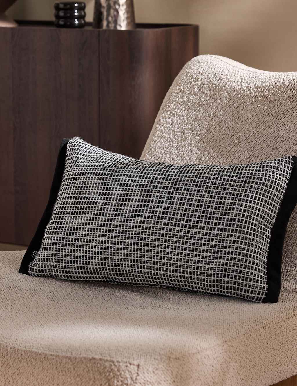 Made Pure Cotton Cady Cushion - Black Mix - Available at M&S