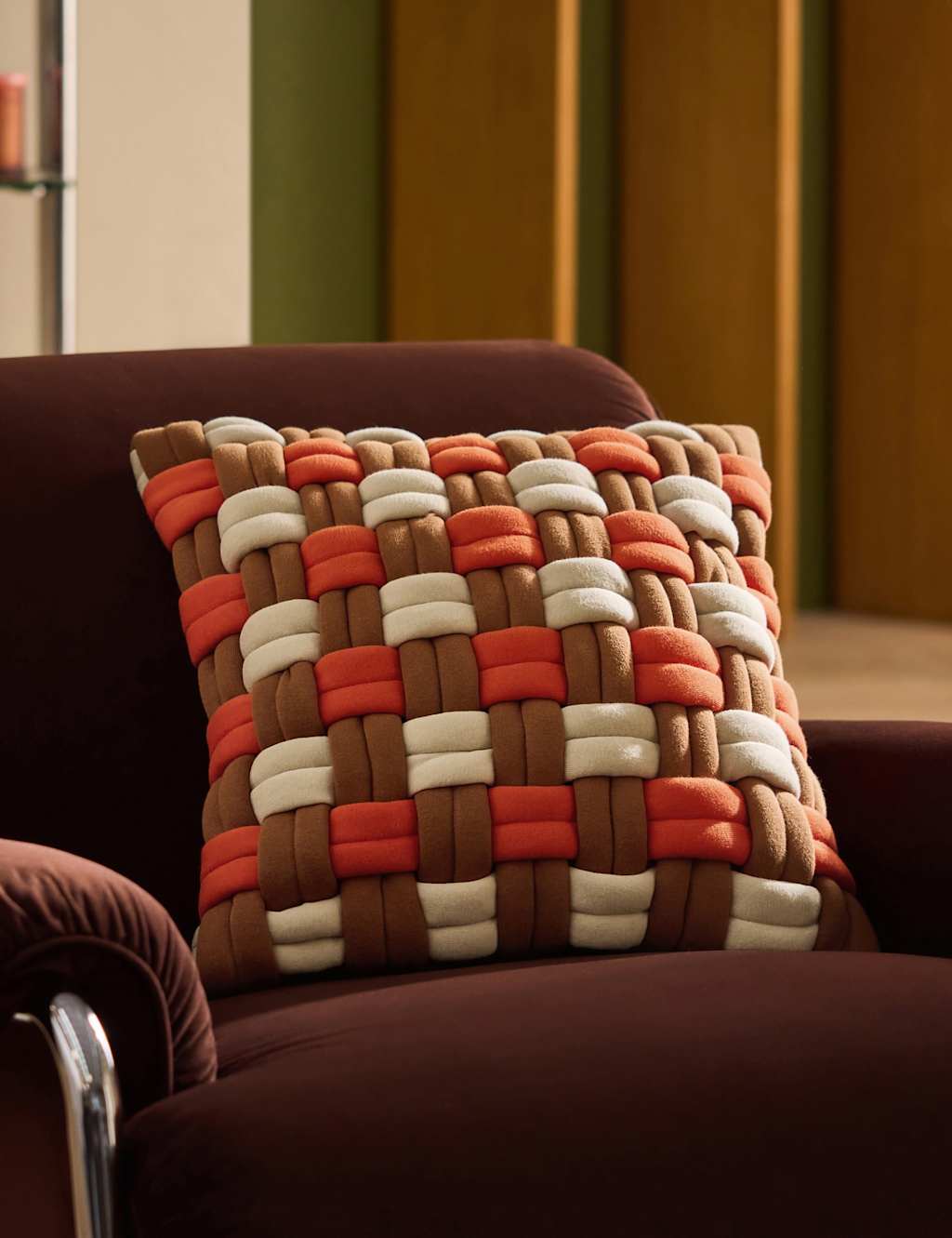 Made Pure Cotton Morven Cushion - Camel Mix - Available at M&S