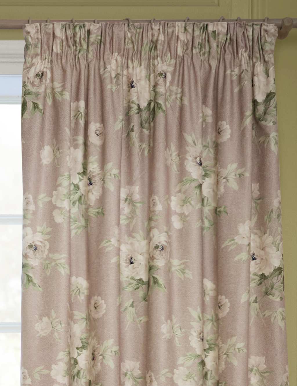 Sanderson Adele Chenille Pencil Pleat Curtains - W117cm, Drop 183cm - Pink Mix - Available at M&S
