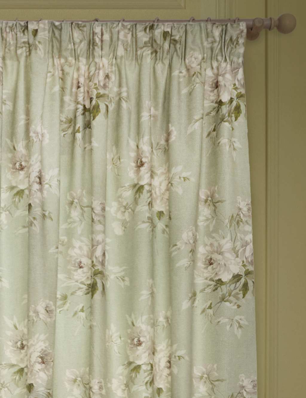 Sanderson Adele Chenille Pencil Pleat Curtains - W218cm, Drop 137cm - Green Mix - Available at M&S