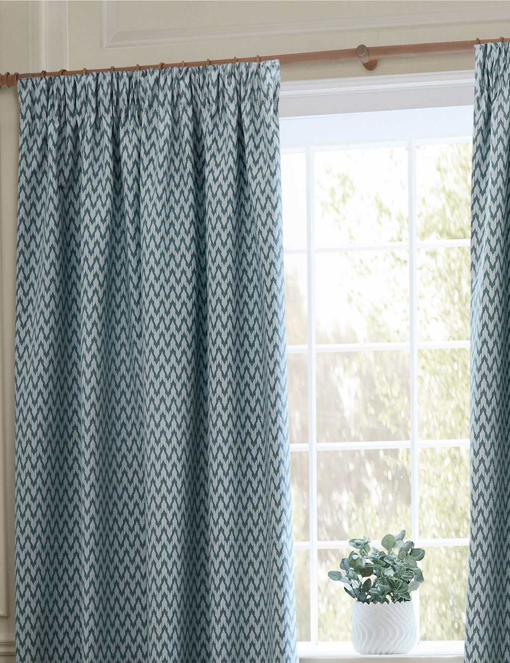 Sanderson Hutton Jacquard Pencil Pleat Curtains - W168cm, Drop 183cm - Blue Mix - Available at M&S