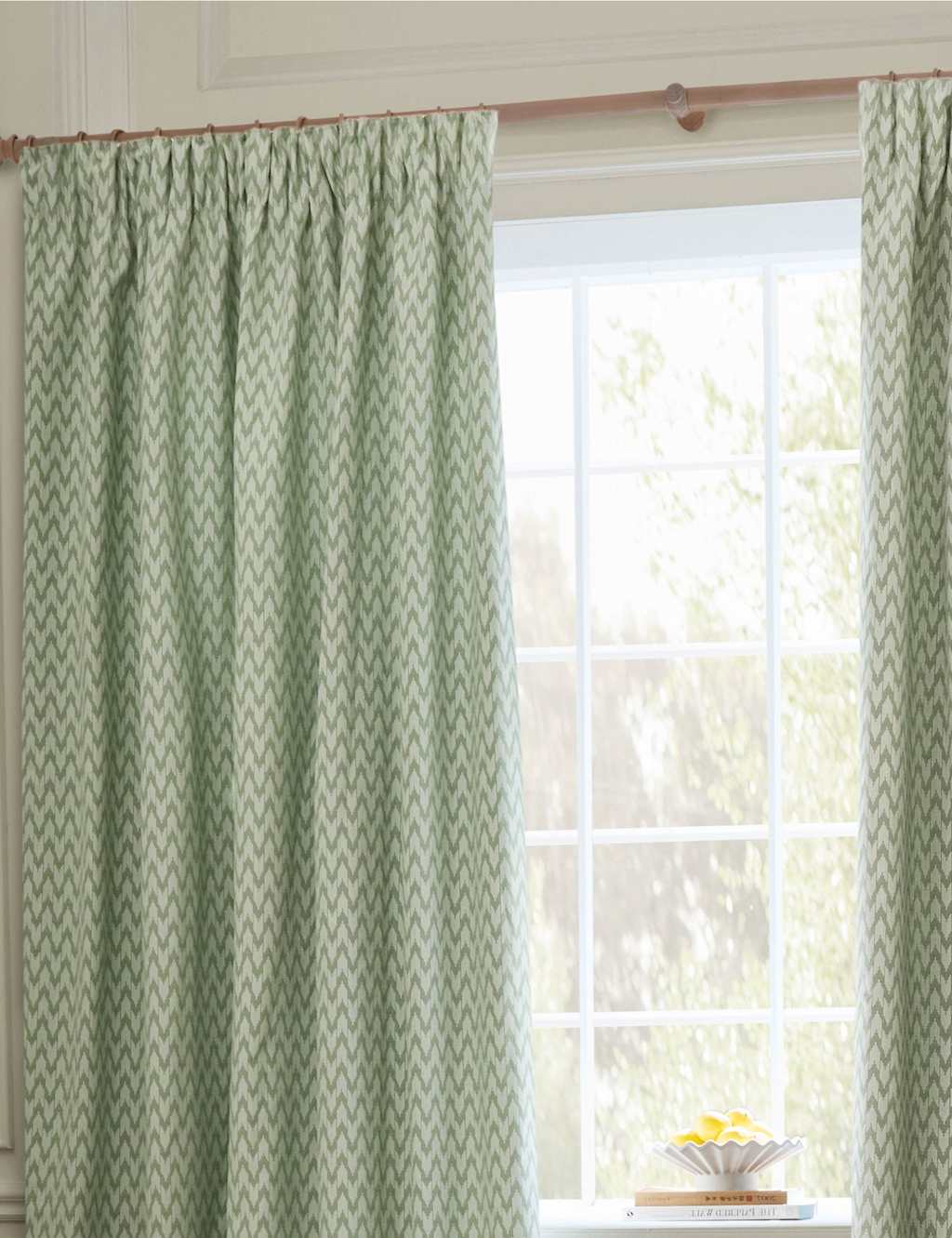 Sanderson Hutton Jacquard Pencil Pleat Curtains - W218cm, Drop 183cm - Green Mix - Available at M&S