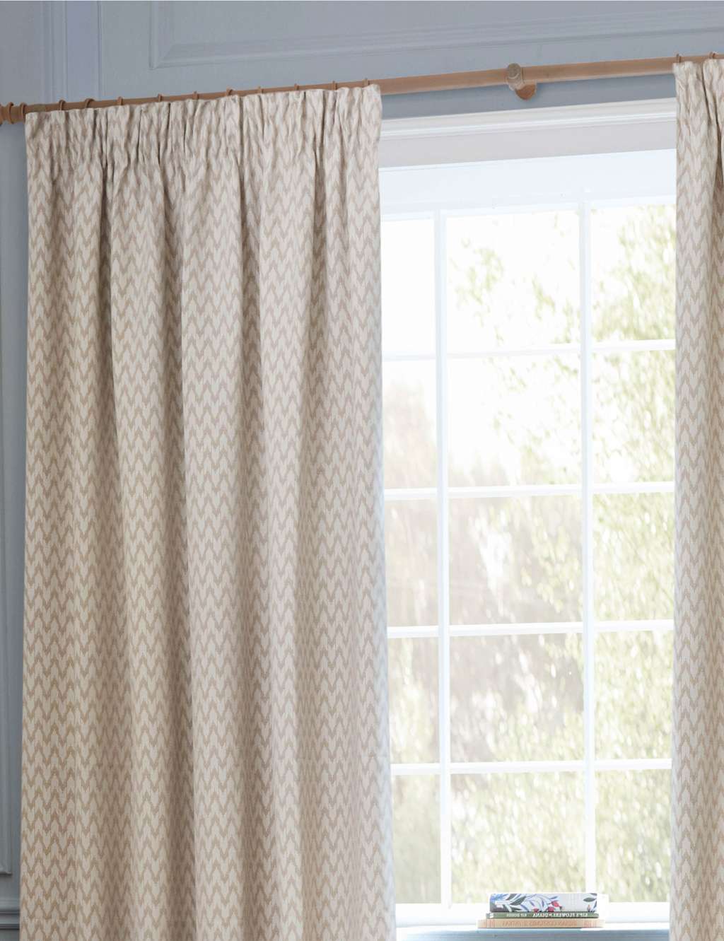 Sanderson Hutton Jacquard Pencil Pleat Curtains - W168cm, Drop 183cm - Natural Mix - Available at M&S