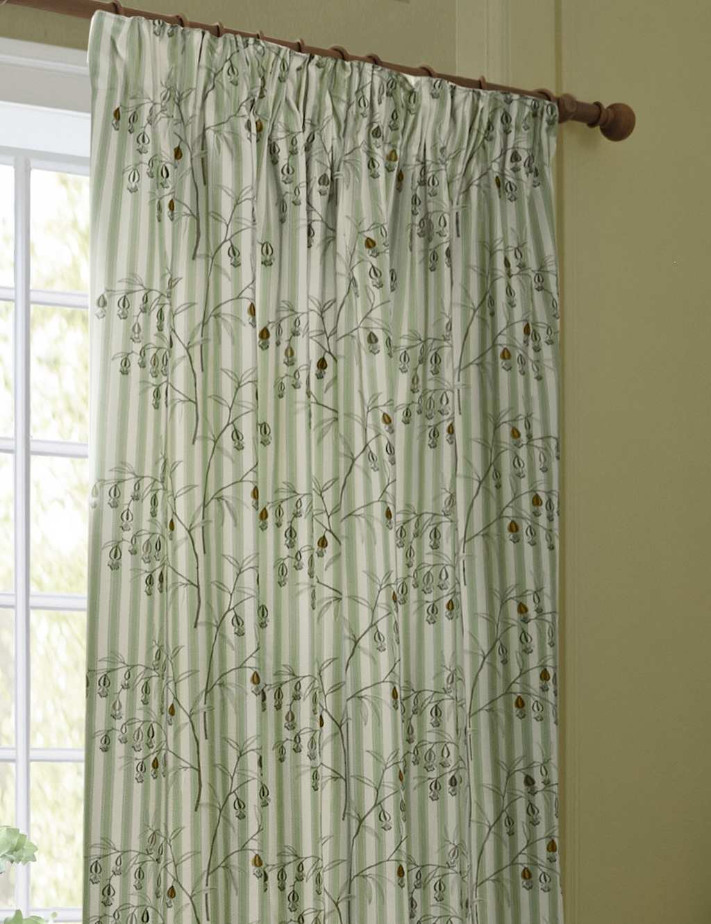 Sanderson Chinese Lanterns Pencil Pleat Curtains - W117cm, Drop 183cm - Green Mix - Available at M&S