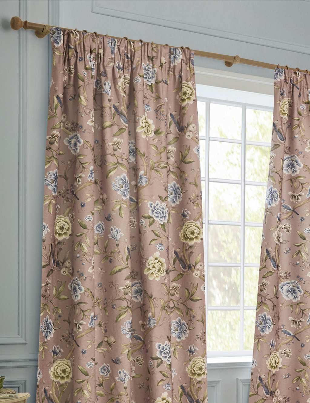 Sanderson Porcelain Garden Chenille Curtains - W168cm, Drop 229cm - Pink Mix - Available at M&S