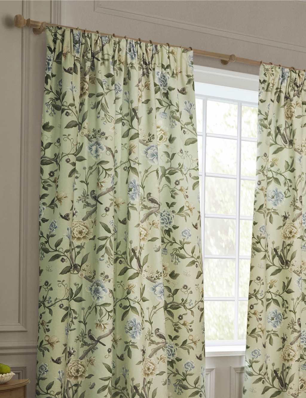 Sanderson Porcelain Garden Chenille Curtains - W168cm, Drop 137cm - Green Mix - Available at M&S