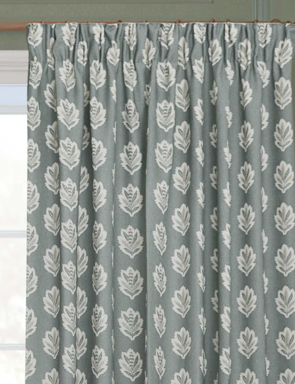 Sanderson Sessile Leaf Pencil Pleat Curtains - W218cm, Drop 137cm - Blue Mix - Available at M&S