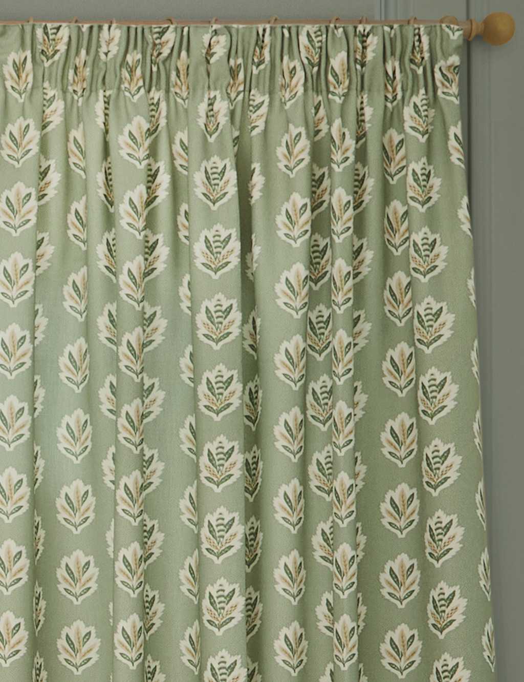Sanderson Sessile Leaf Pencil Pleat Curtains - W168cm, Drop 183cm - Green Mix - Available at M&S