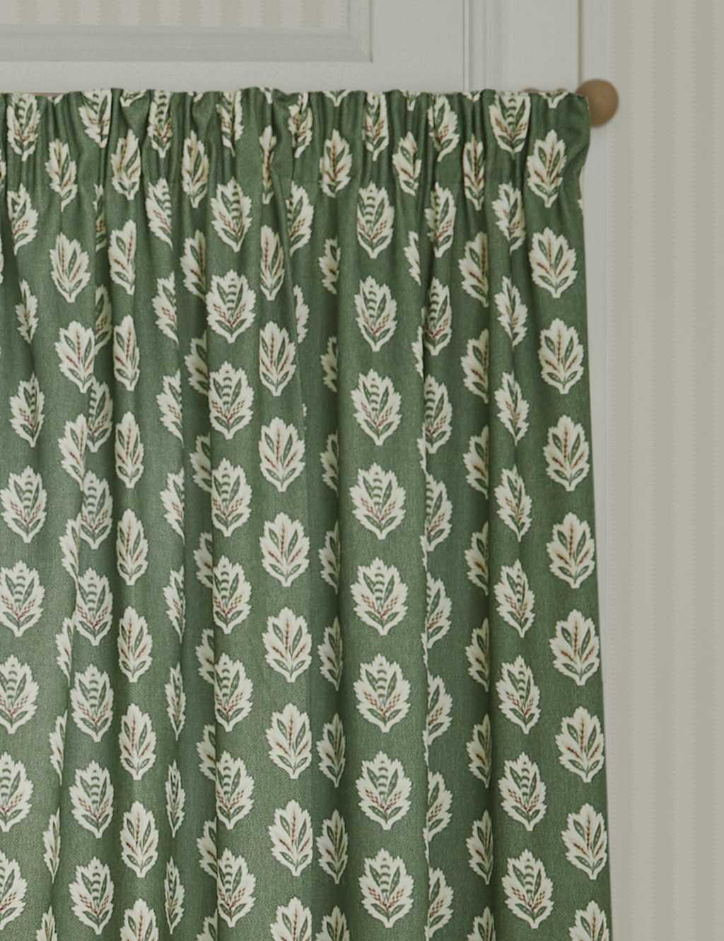 Sanderson Sessile Leaf Pencil Pleat Curtains - W168cm, Drop 183cm - Dark Green Mix - Available at M&S