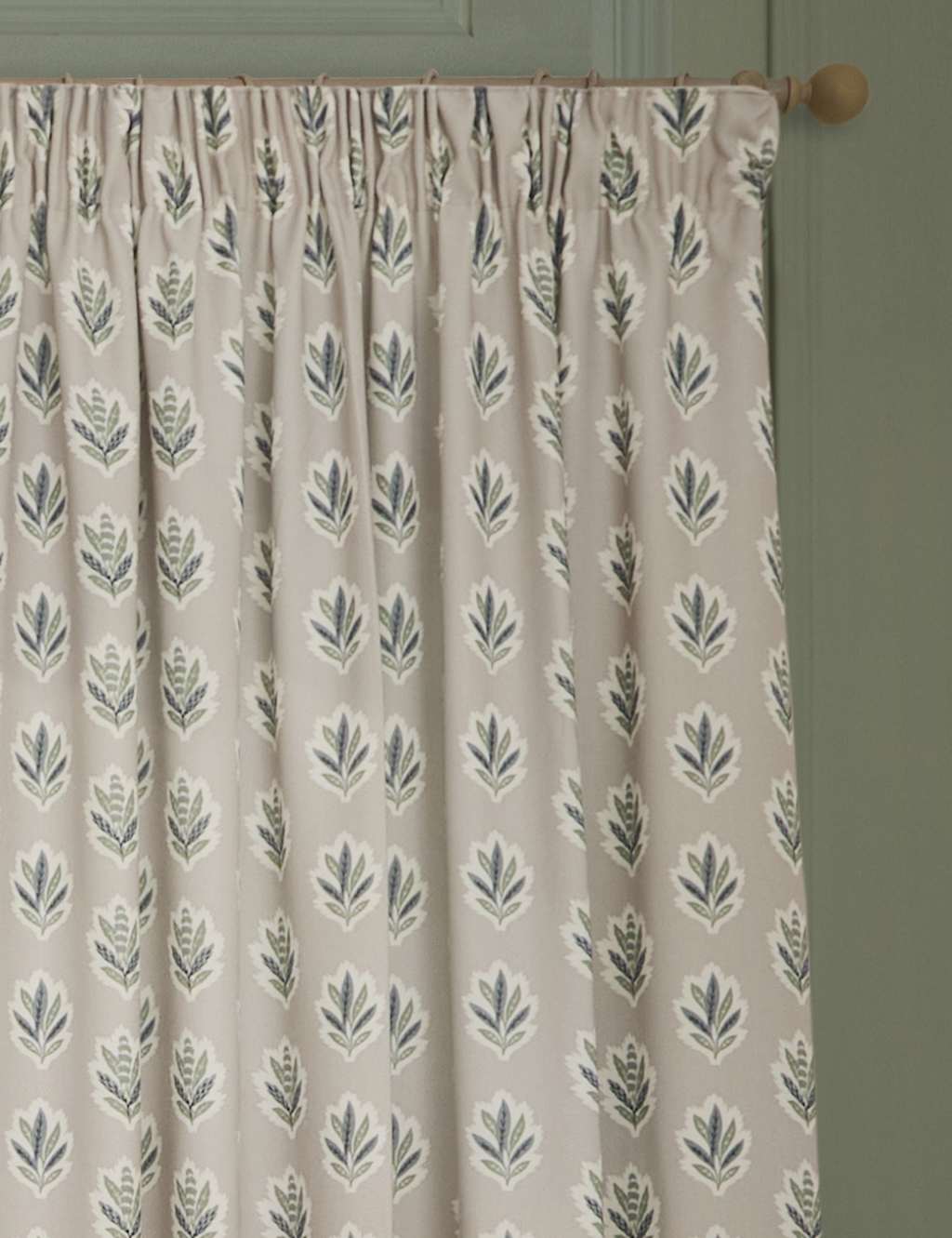 Sanderson Sessile Leaf Pencil Pleat Curtains - W218cm, Drop 183cm - Natural Mix - Available at M&S
