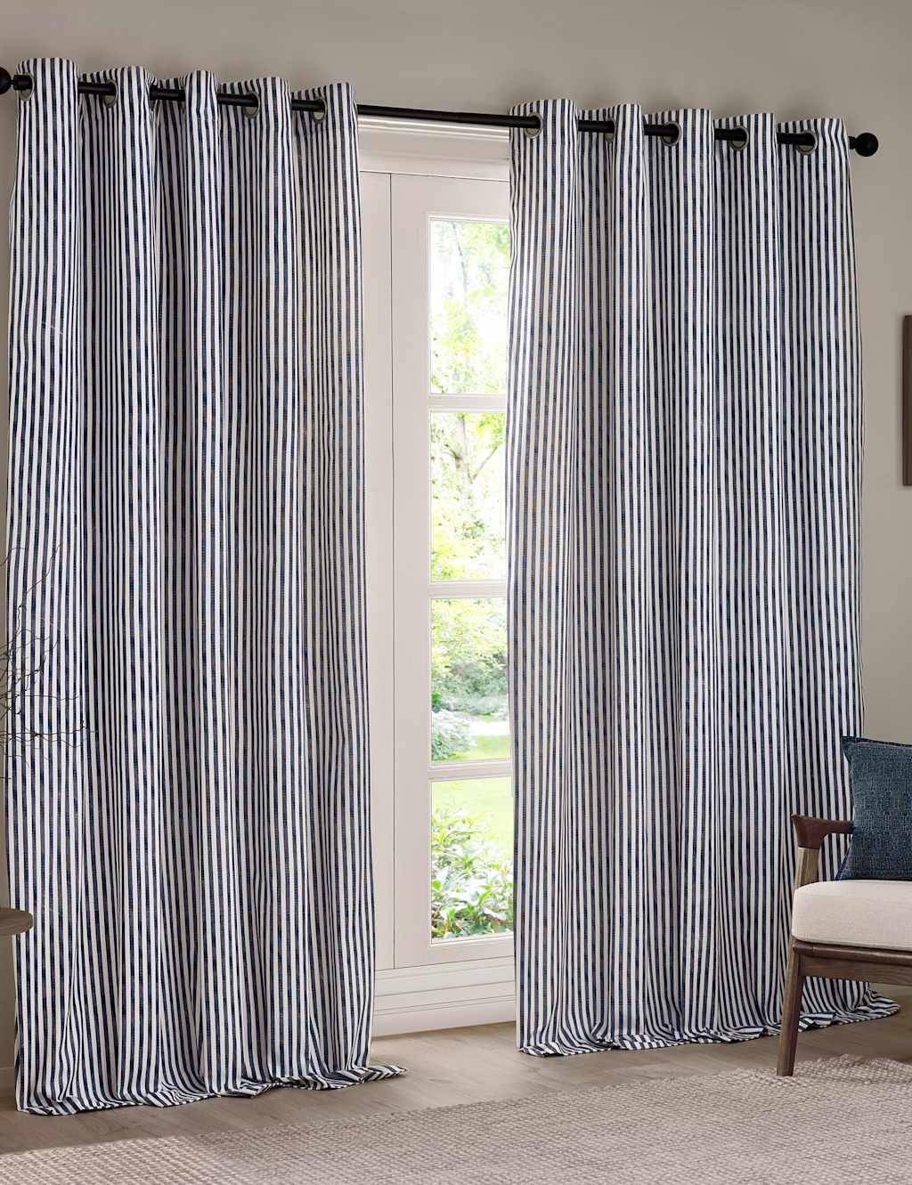 Yard Hebden Striped Blackout Eyelet Curtains - W168cm, Drop 229cm - Navy Mix - Available at M&S