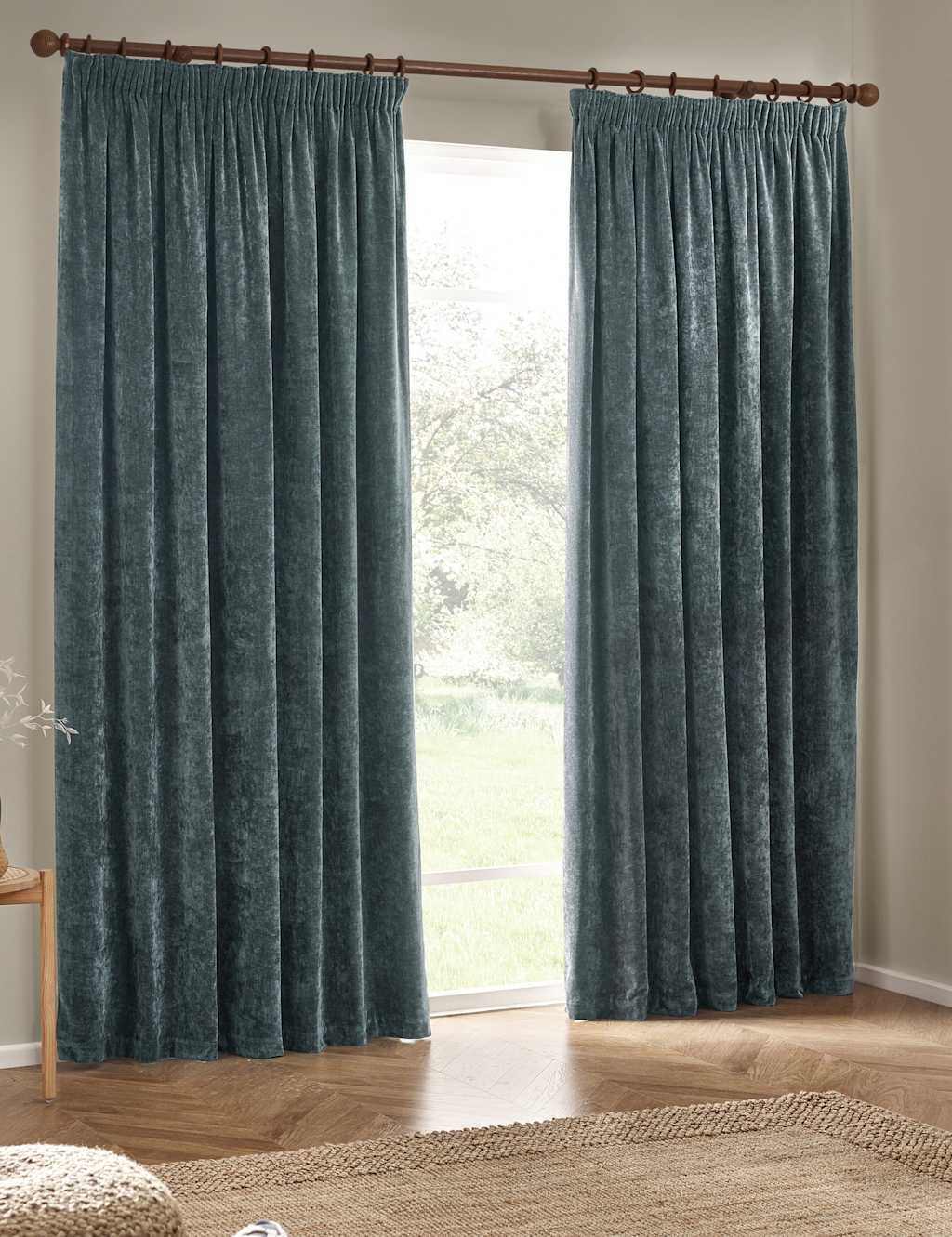 Yard Chenille Velvet Pencil Pleat Curtains - W168cm, Drop 183cm - Blue - Available at M&S